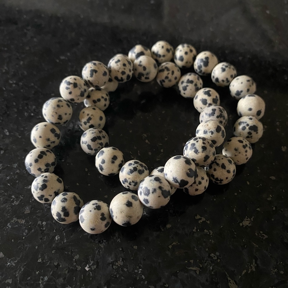 Authentic Bombshell Beads Bracelet 10mm Dalmatian Jasper Size 7-7.5”
